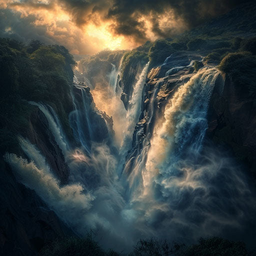 Dudh Sagar Waterfalls with dramatic lighting and intense flow