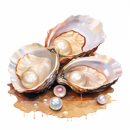 Pearl clipart in the style of oil painting, on white background