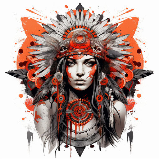 American Indian women mandalas, dark silver and red