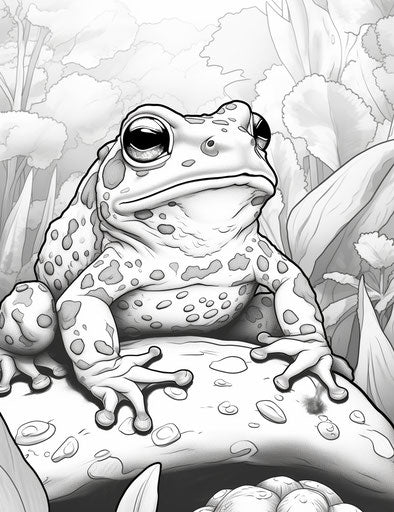 Coloring Page of a Toad Baby, Focus on Joints/Connections, Precise Lines, Joyful and Optimistic