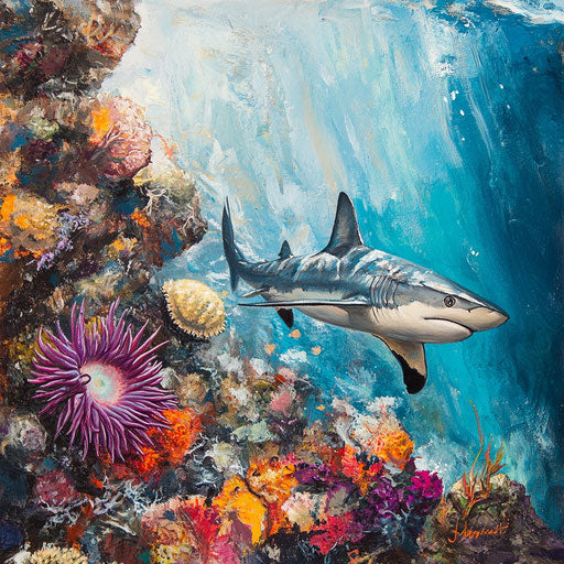 Thresher shark patrolling rocky reef