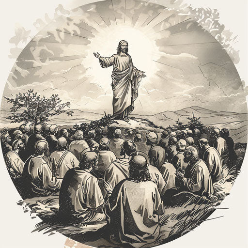 Elegant flat tattoo sketch of the Sermon on the Mount