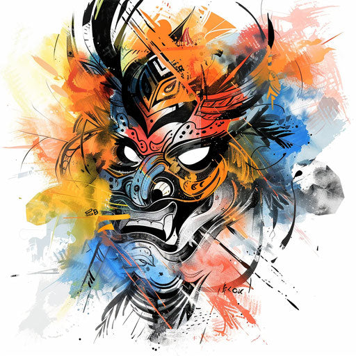 Expressionist tattoo sketch of a Kalinga design with dynamic brush strokes and vivid colors