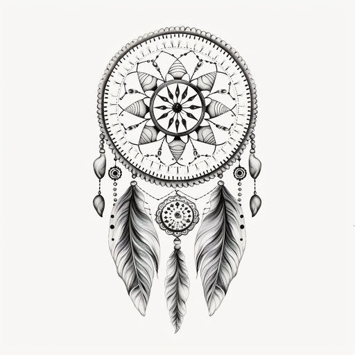 Dream catcher in black and white, pointillist style