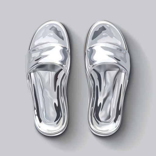 Flat metallic silver background with realistic slippers clipart