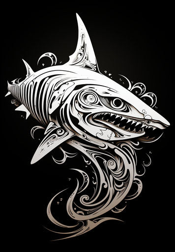 Black shark tattoo, Maori art style, energetic, sculpted