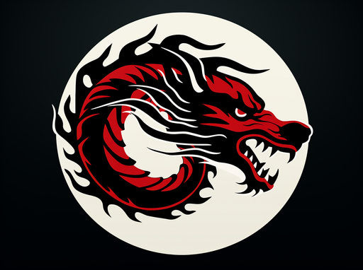Chinese dragon in dark red and black, neo-geo minimalism
