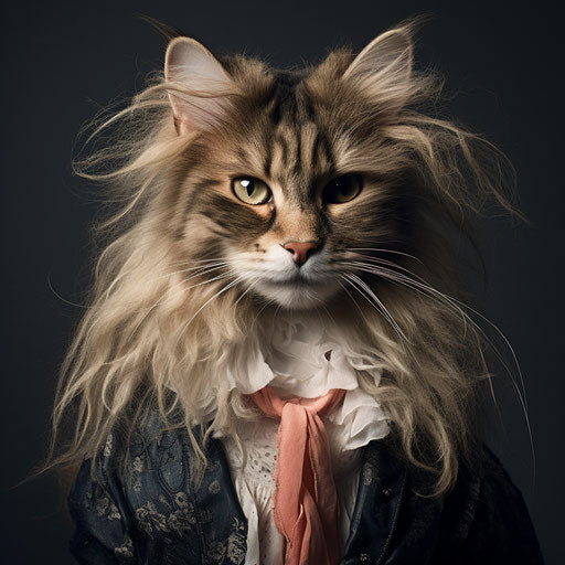 Norwegian forest cat dressed as a woman
