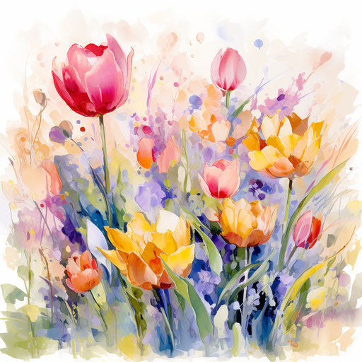 Spring blooms illustration in the Impressionistic Art style, on white background