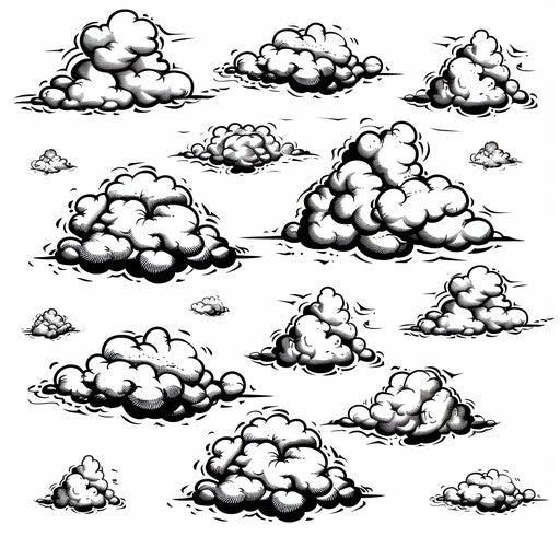 Small scattered cloud tattoos in stencil style on white