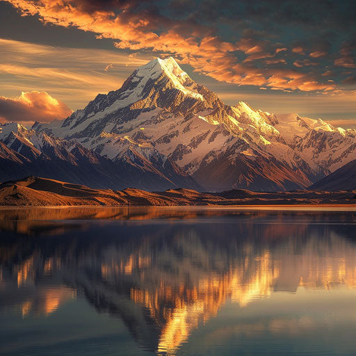 Golden sunrise on Mount Cook peaks, New Zealand
