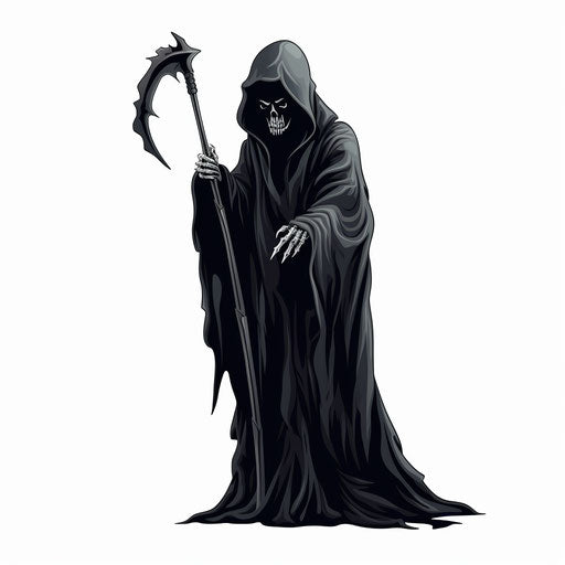 Dark reaper in a minimalist style, on white background