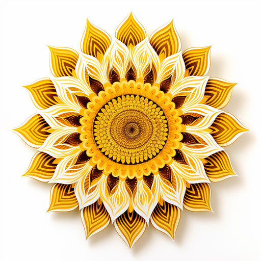 Vintage illustration of sunflower on white background, intricate cut-outs