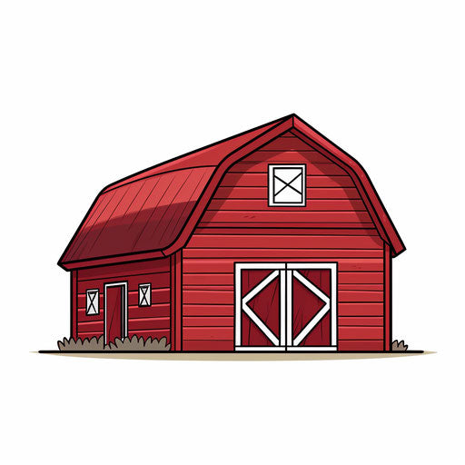 Minimalist barn clipart on white background