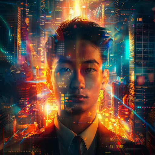 Dynamic portrait of a business man with urban backdrop