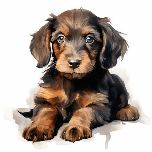 Puppy illustration in the style of oil painting, on white background
