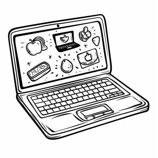 Laptop with stickers, coloring page