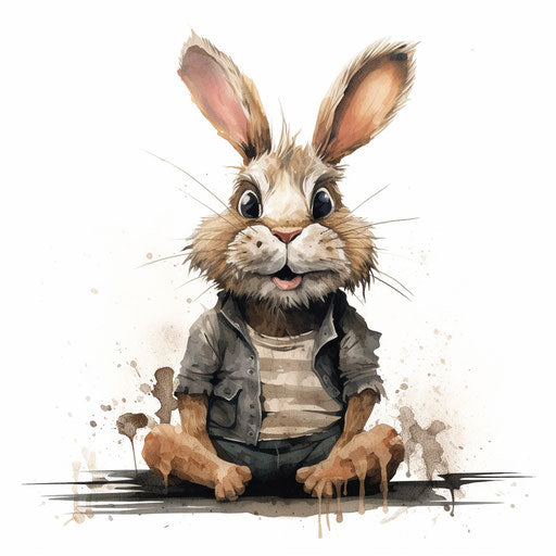 Rabbit cartoon in the style of Oil painting on white background