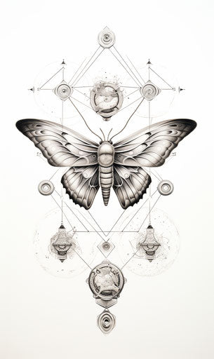Geometric ink drawing of moth on white background