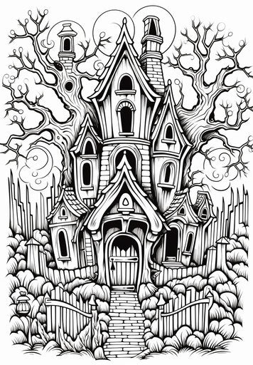 The scary house decorating, Halloween coloring card