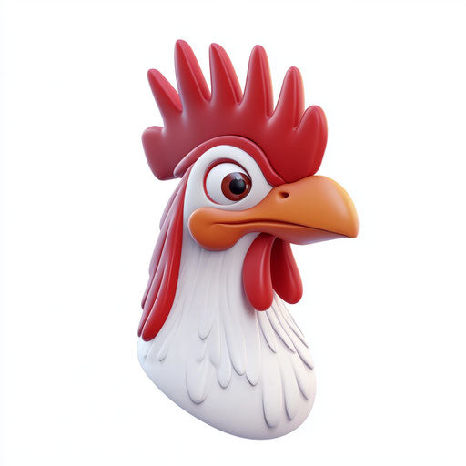 3D rooster on flat white background, isolated clipart