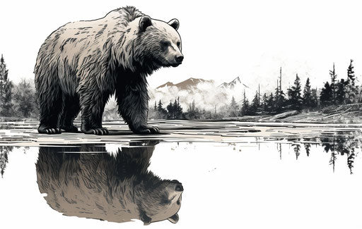Bear walking on water in high-contrast realism style