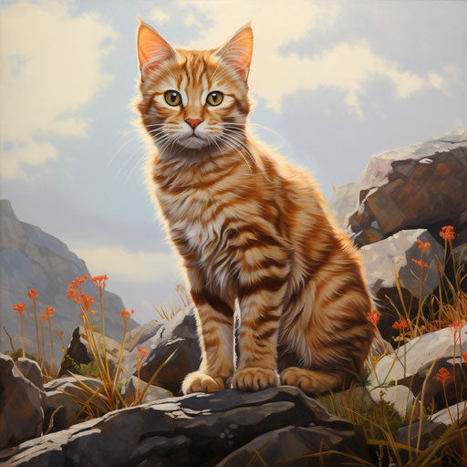 Oil painting of manx cat