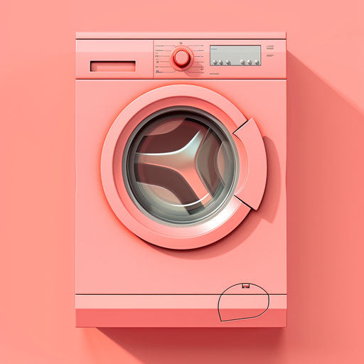 Realistic washing machine clipart on vibrant coral background