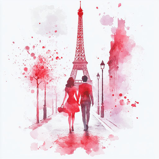 Elegant couple walking hand in hand under the Eiffel Tower