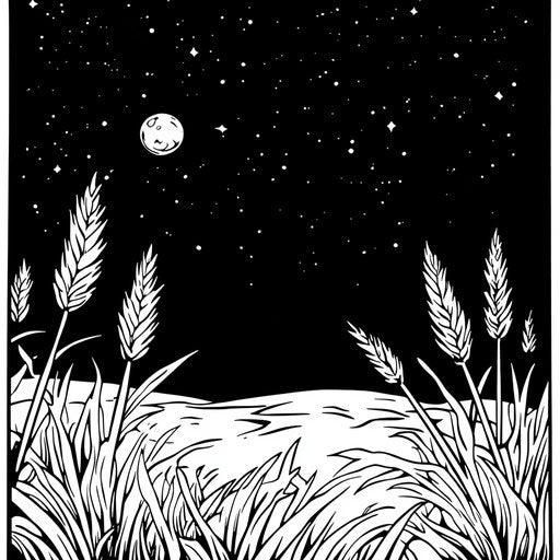 Floating grass in space, Walt Handelsman coloring book style