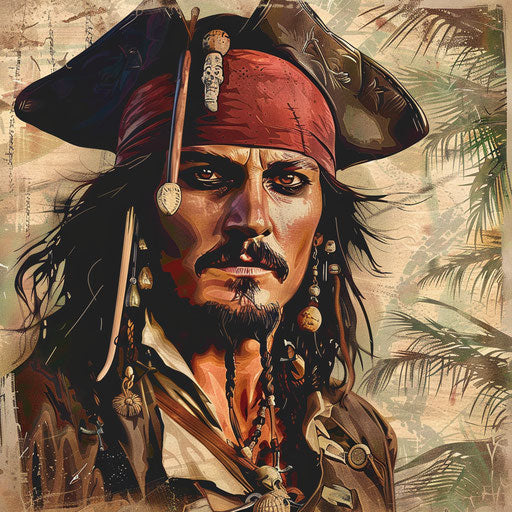 Realistic pirate clipart with random background and vintage filter