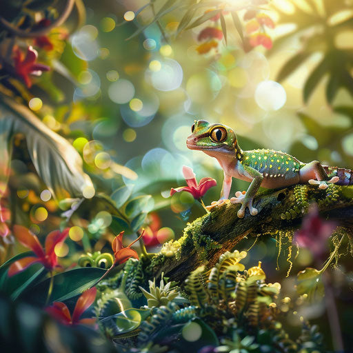 Gecko lizard in a whimsical rainforest
