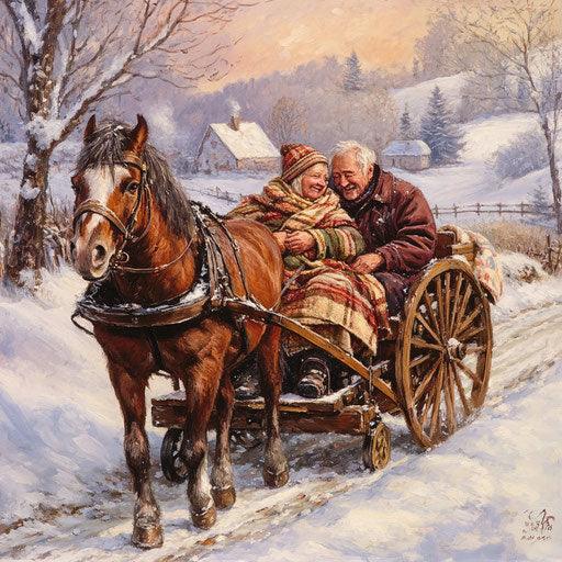 Rustic scene of horse pulling wooden cart