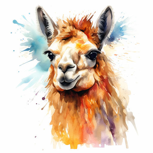 Llama clipart in the style of oil painting, on white background