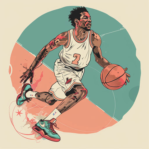 90s basketball player, retro tattoo sketch