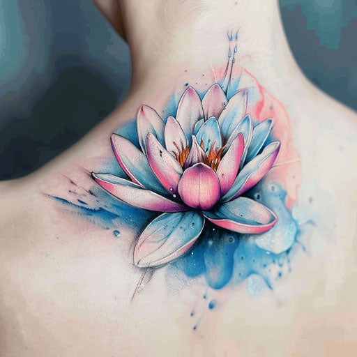 Water lily tattoo in watercolor style on white canvas