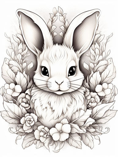 Cute rabbit with bell ears coloring pages, manga style