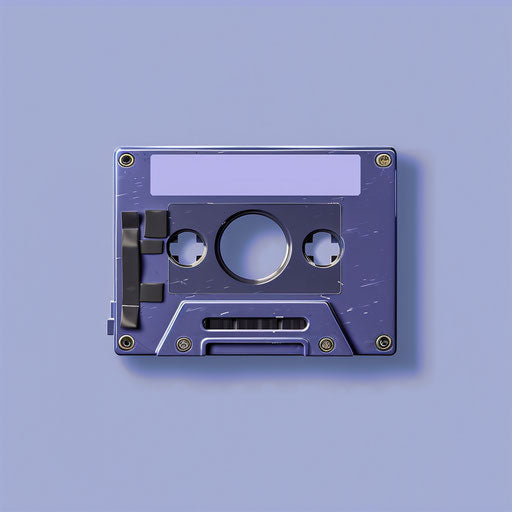 Realistic cassette tape clipart on flat indigo background