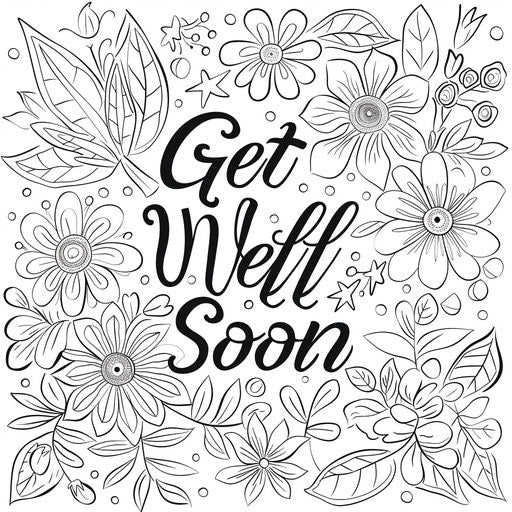 Get well soon message with floral border