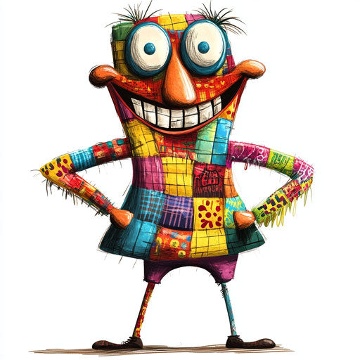 Humorous caricature of a quilt with human characteristics