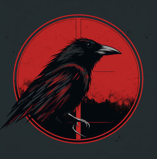 Black and red raven on moon icon