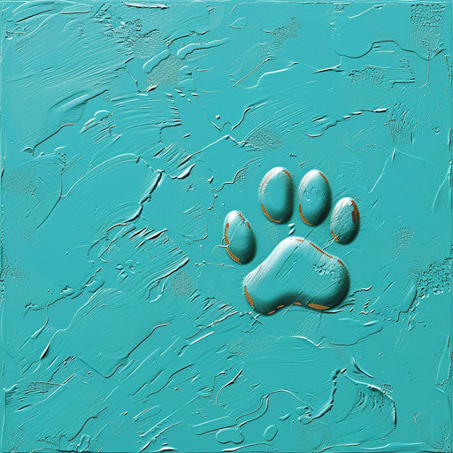 Realistic paw print on flat turquoise background