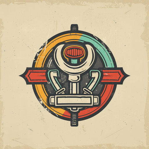 Vintage badge plumbing logo with retro color palette and textured background