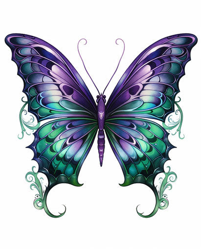 Dark green violet gothic butterfly tattoo design symmetrical