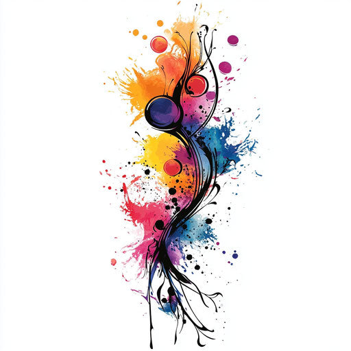 Sketch of arm tattoo for guys with abstract watercolor splashes