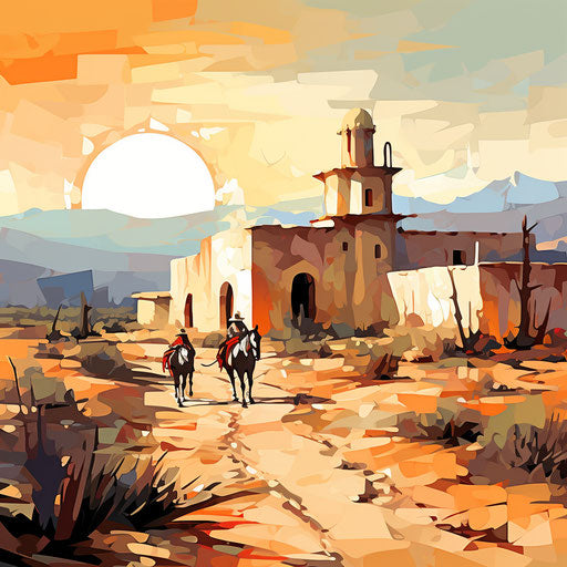 Mission in Oil Painting Style on White Background