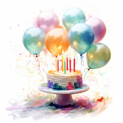 Happy birthday clipart in the style of Impressionistic Art