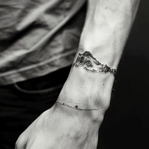 Men's wrist tattoos with abstract mountain design