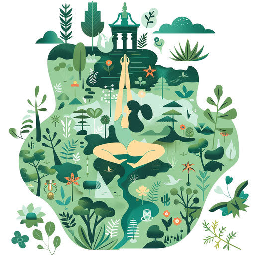 Health & wellness map logo with yoga, spa, natural motifs