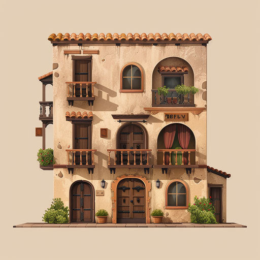 Photo realistic quality building clipart on flat beige background